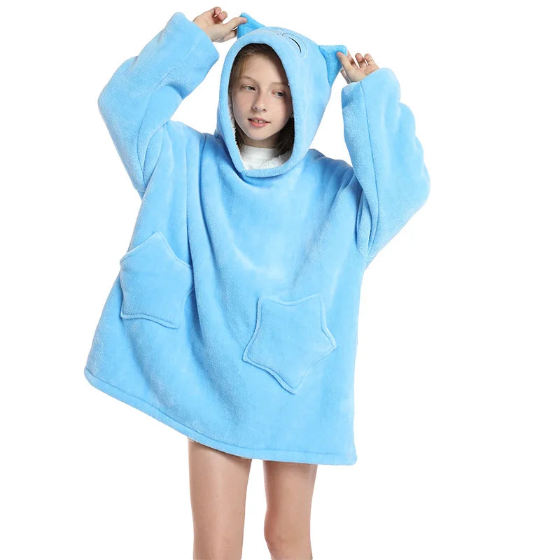 Kids Hoodie Oversized Blanket with Sleeves Panda Giraffe Kigurumi Boy Sweatshirt Teenage Girl Hoodie Children Warm Clothes