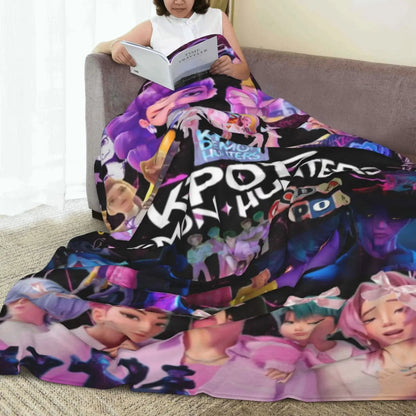 Cool K-Pop Demon Anime Hunter Super Soft Flannel Blanket For Sofa Couch Bedspread,Lightweight Throw Blanket For Living Room