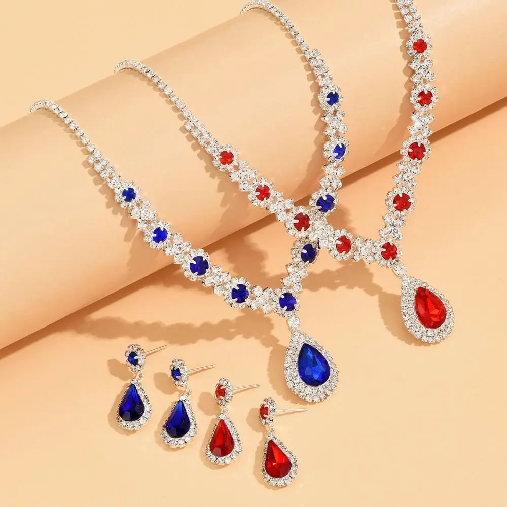 Fashionable Crystal Jewelry Necklace Earring Set Premium Luxury Pendant Necklace Original Design Inlaid Zircon Dangle Earrings