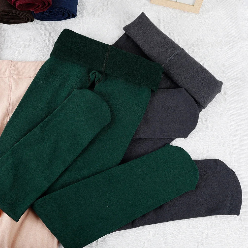 Women Winter Leggings Warm Leggins High Waist Solid Color Velvet Female Thickened Velvet Leggings Stretchy Black Skin Leggings