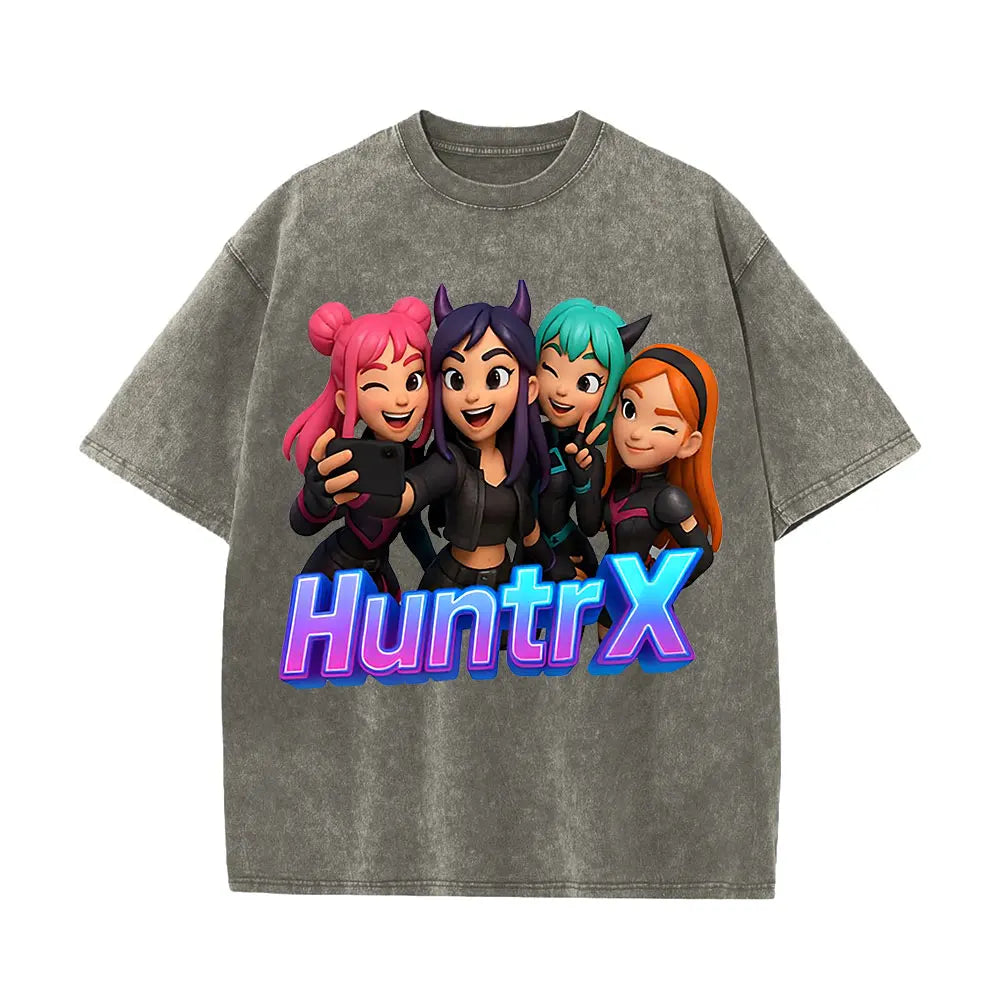 2025 Anime KPOP Tshirts Men Vintage Washed Shirt Harajuku Oversize Crew Neck Cotton Tee Cotton Fashion Streetwear Unisex Top