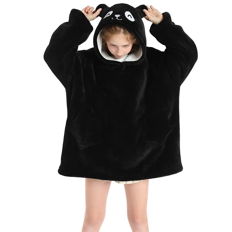 Kids Hoodie Oversized Blanket with Sleeves Panda Giraffe Kigurumi Boy Sweatshirt Teenage Girl Hoodie Children Warm Clothes