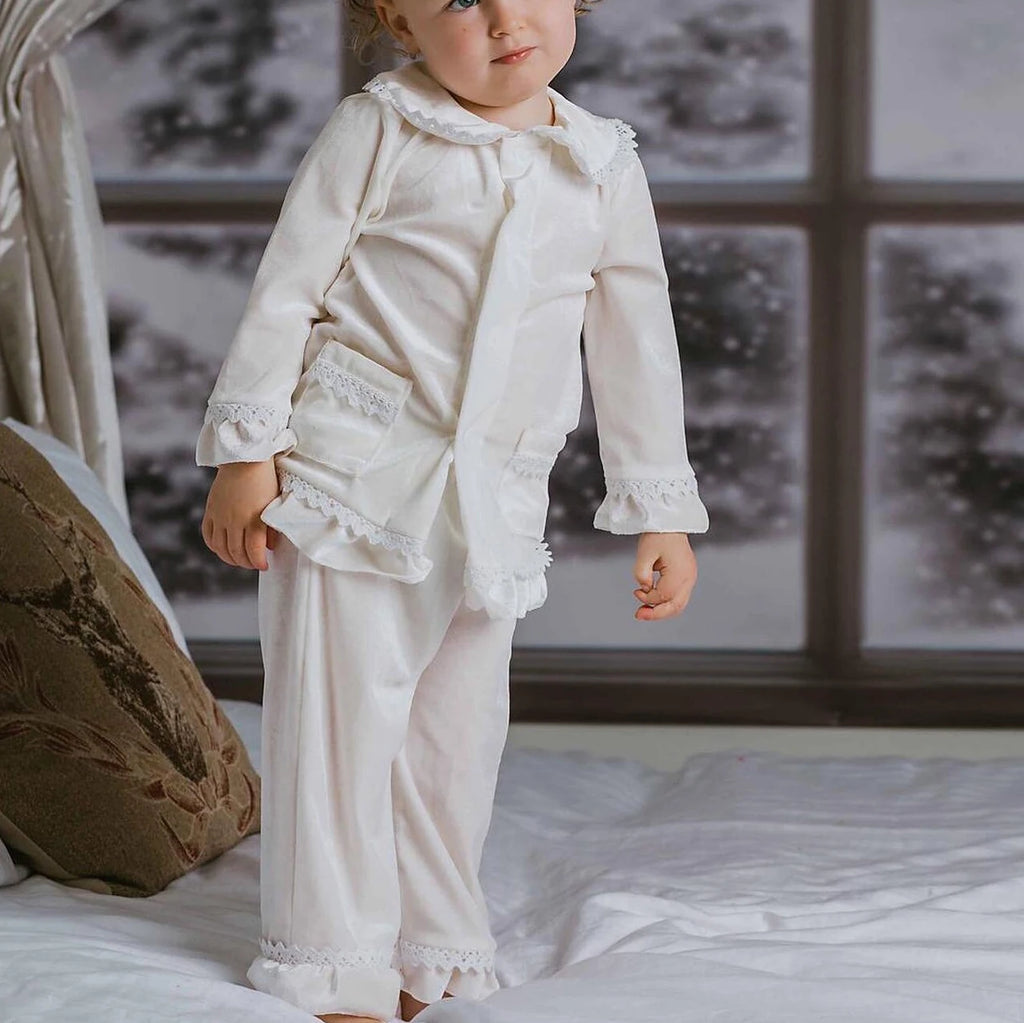 2025 winter family christmas matching outfits loungewear kids girls boys red velvet pyjamas fille cream white pjs set sleepwear