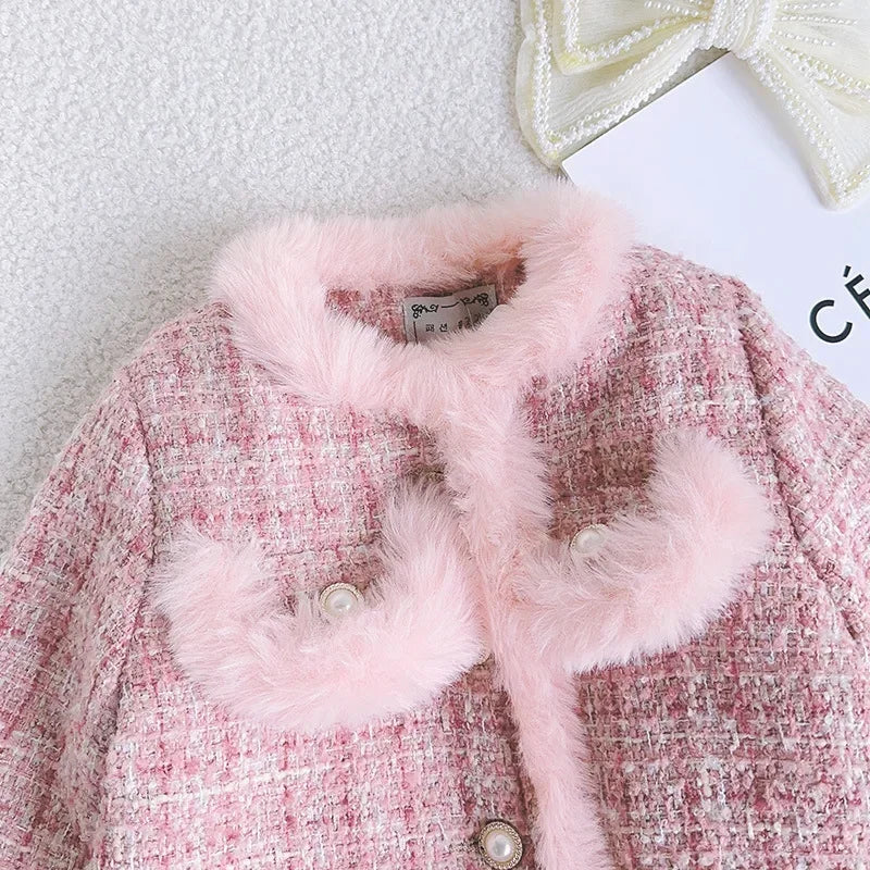 Kids 2Pcs Tweed Clothes Sets Girl Fashion Spring Winter Children Suits for 1-10Ys Elegant Sweet Outfit Kids Clothes