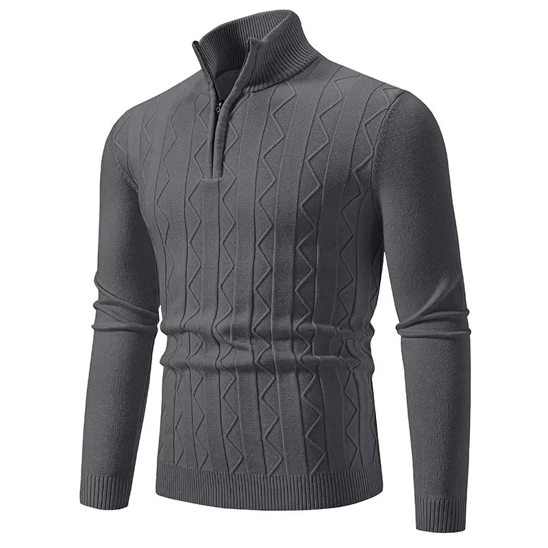 Men's Autumn Quarter Zip Pullover Sweater Knit Long Sleeve Casual Top Zipper Closure Turtleneck Polyester Acrylic