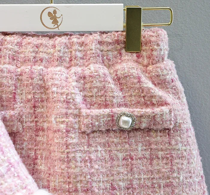 Kids 2Pcs Tweed Clothes Sets Girl Fashion Spring Winter Children Suits for 1-10Ys Elegant Sweet Outfit Kids Clothes