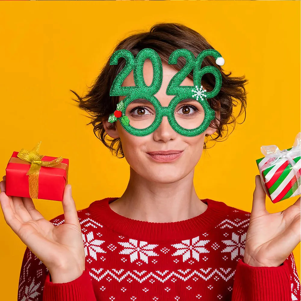 2026 Christmas Theme Digital Funny Glasses Party Decoration New Year Photo Frame Creative Eye Wear for Holiday Celebrations