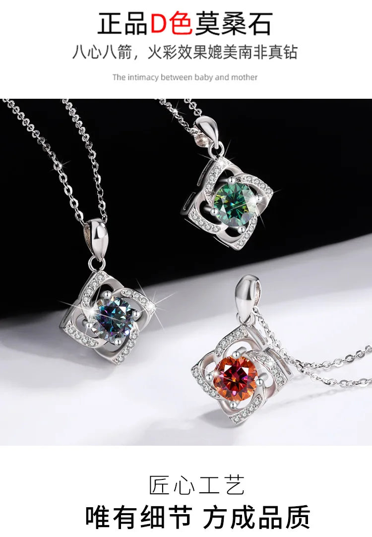 s925 sterling silver four-leaf clover necklace, silver pendant, Moissanite necklace, classic for women