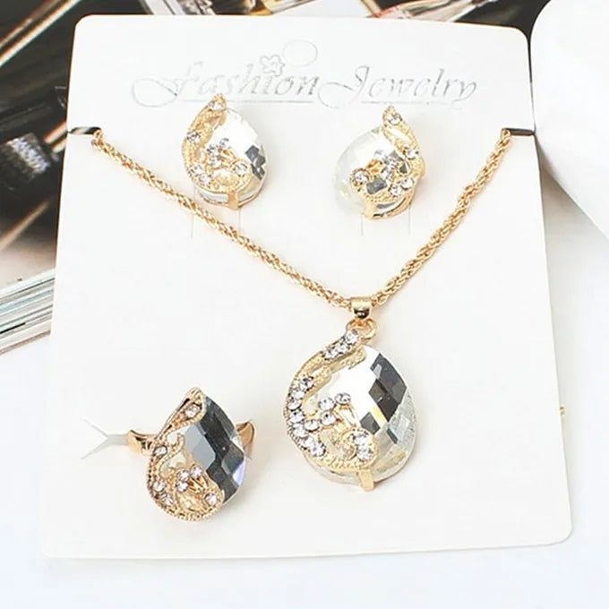 2025 Exquisite Jewelry Sets 5 Colors Crystal Earring/Necklace/Adjust Ring Noble Peacock Set Wedding Party Bijoux Accessories