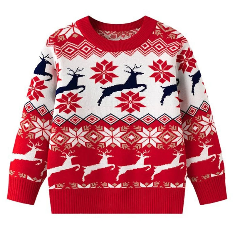 Kids Christmas Plush Pullover Sweater Warm Winter Autumn Cartoon Print Green O-Neck Unisex Clothing for Boys And Girls 2-7 Years