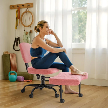 Furmax Ergonomic Criss Cross Legged Office Chair with Wheels, 360°Swivel Adjustable Height Kneeling Desk Chair with Footrest