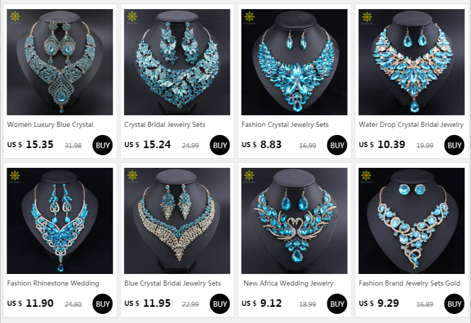 Fashion Crystal Jewelry Sets Bridal Necklace Earrings Sets Wedding Party Jewelery Dress Jewellery Decoration Accessories