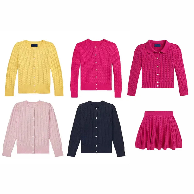 2025 New Winter Brand Clothing Set Girls Knitted Cardigan+Skirt Kid Sweater Parent-child clothing