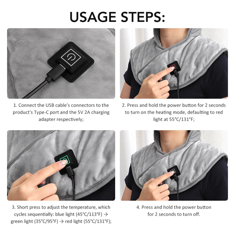 Electric Heating Shoulder Neck Pad Winter Soft Hot Compress Back Shawl Thermal Mat USB Heated Back Wrap Office Warmer Blanket