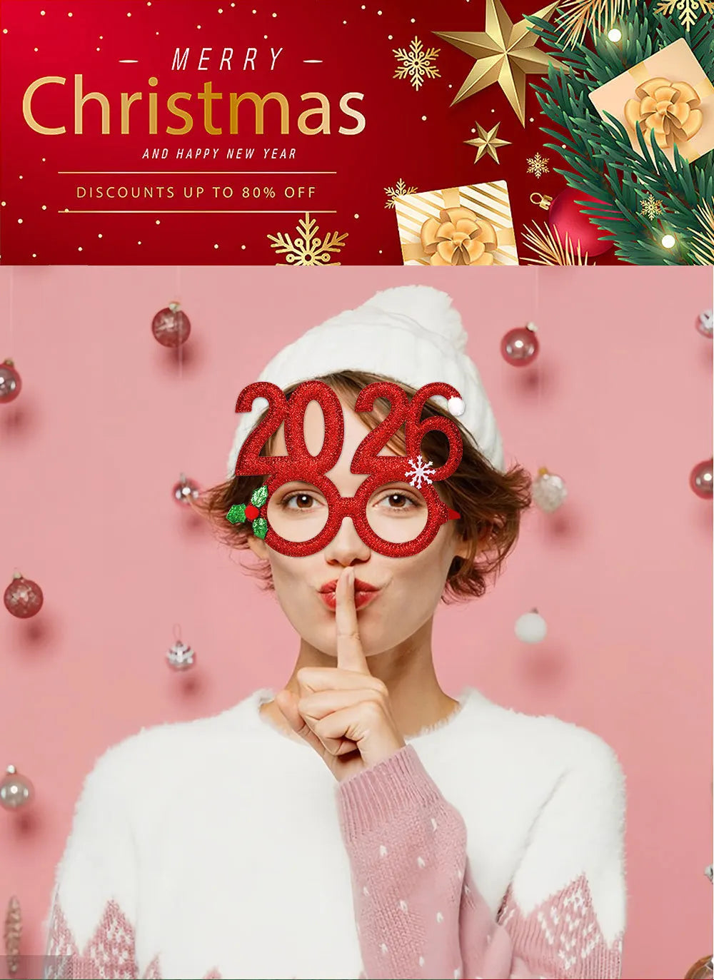 2026 Christmas Theme Digital Funny Glasses Party Decoration New Year Photo Frame Creative Eye Wear for Holiday Celebrations