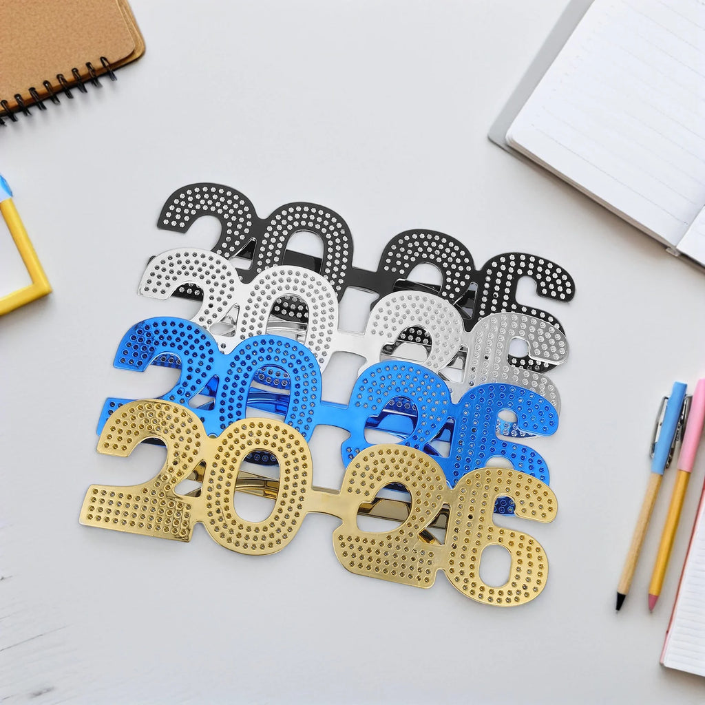 4Pcs 2026 Glitter Eyeglasses Number Party Glasses New Year Eve Photo Booth Props Fun Celebration Eyewear New Year Eve Glasses
