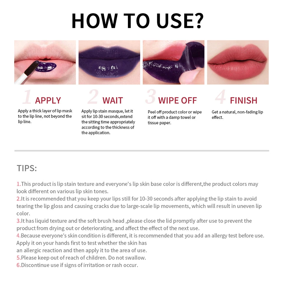 Peel Off Lip Stain Reveal Long Lasting Waterproof Pink Lip Tint Transfer Proof Non-stick Cup Natural Lip Stain Women's Cosmetics