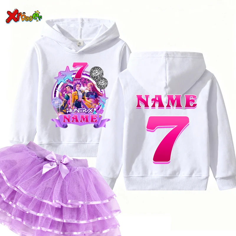 Kpop Hunter Girls Birthday Hoodies Girl Party Outfits Teen Girl Hoodie Kids Hooded Children Sweatshirt Birthday Tutu Set 5th 6th