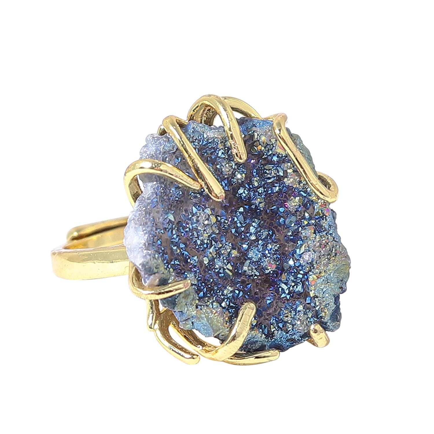 2025 Adjustable Natural Crystal Raw Cluster Ring Colorful Healing Crystal Jewelry Unisex Crystal Wristband Mindfulness Accessory