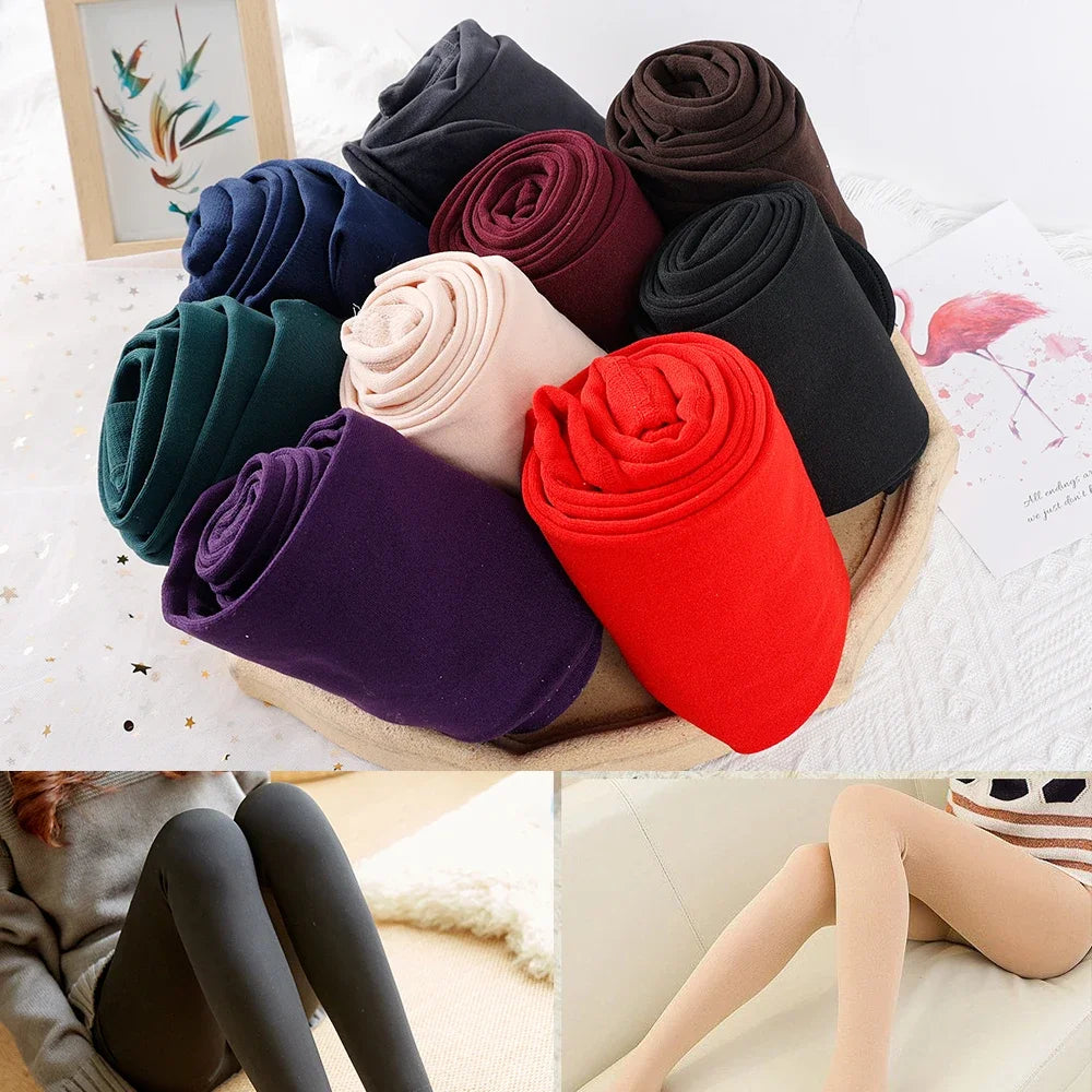Women Winter Leggings Warm Leggins High Waist Solid Color Velvet Female Thickened Velvet Leggings Stretchy Black Skin Leggings