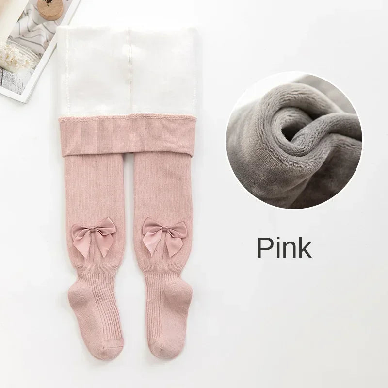 Winter Velvet Warm Tights For Girls Winter Cute Bowknot Cotton Children Pantyhose Newborn Toddler Baby Girls Tights 0 To 10 Yrs