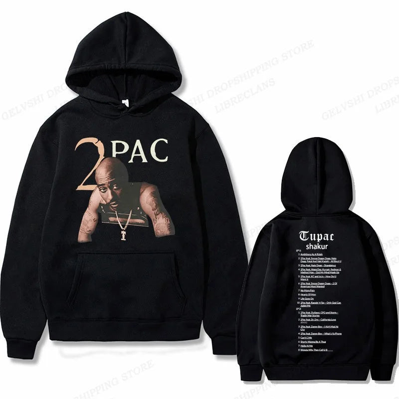 Tupac 2pac Hoodie Men's and Women's Sweatshirts Printed Streetwear Hip-hop Style Autumn and Winter Fashion Hip-hop Tops Clothes
