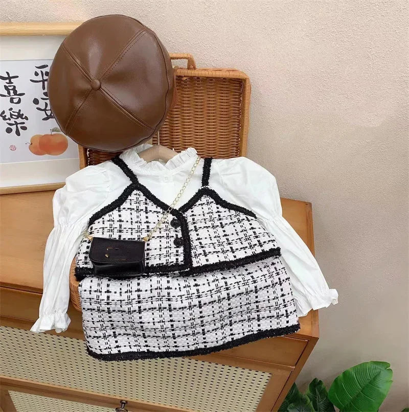 Kids 2Pcs Tweed Clothes Sets Girl Fashion Spring Winter Children Suits for 1-10Ys Elegant Sweet Outfit Kids Clothes