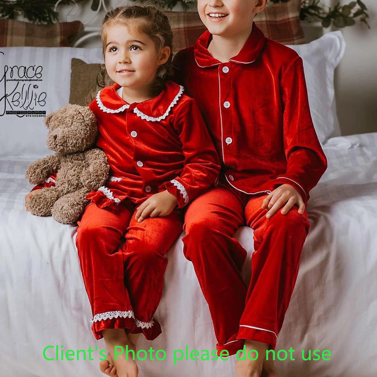 2025 winter family christmas matching outfits loungewear kids girls boys red velvet pyjamas fille cream white pjs set sleepwear
