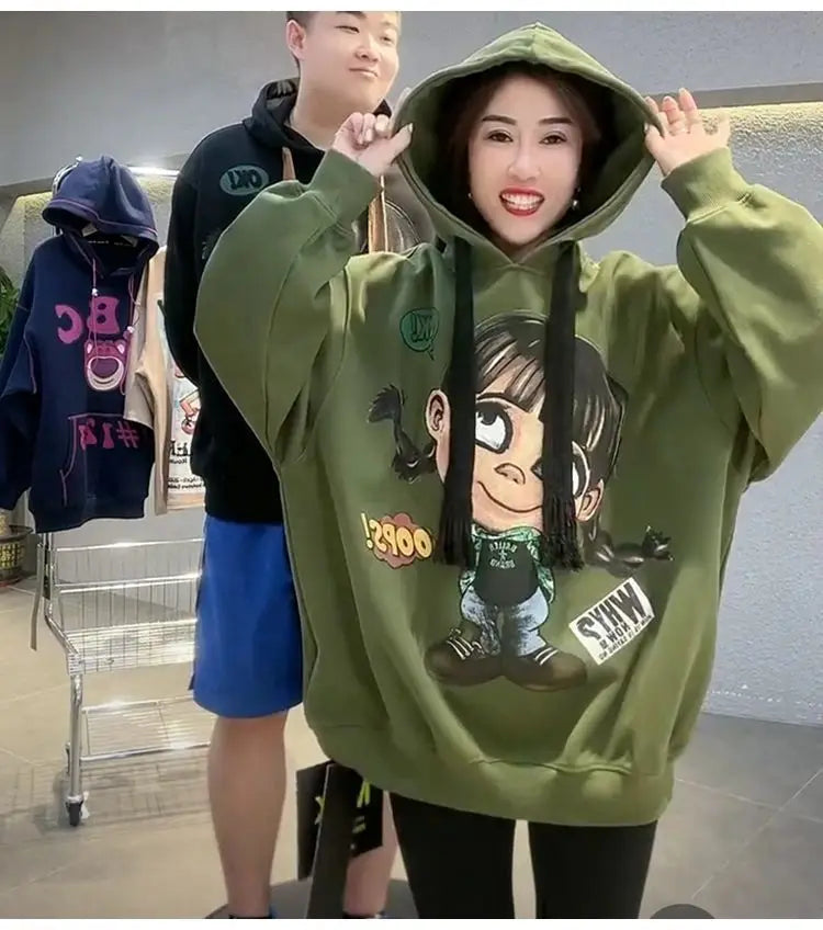 Hoody Extra Large 2025 New Medium To Long Size Cartoon Cute Girl Fleeces Hooded Women Hoodie Autumn Sweater Loose Top Sweatshirt