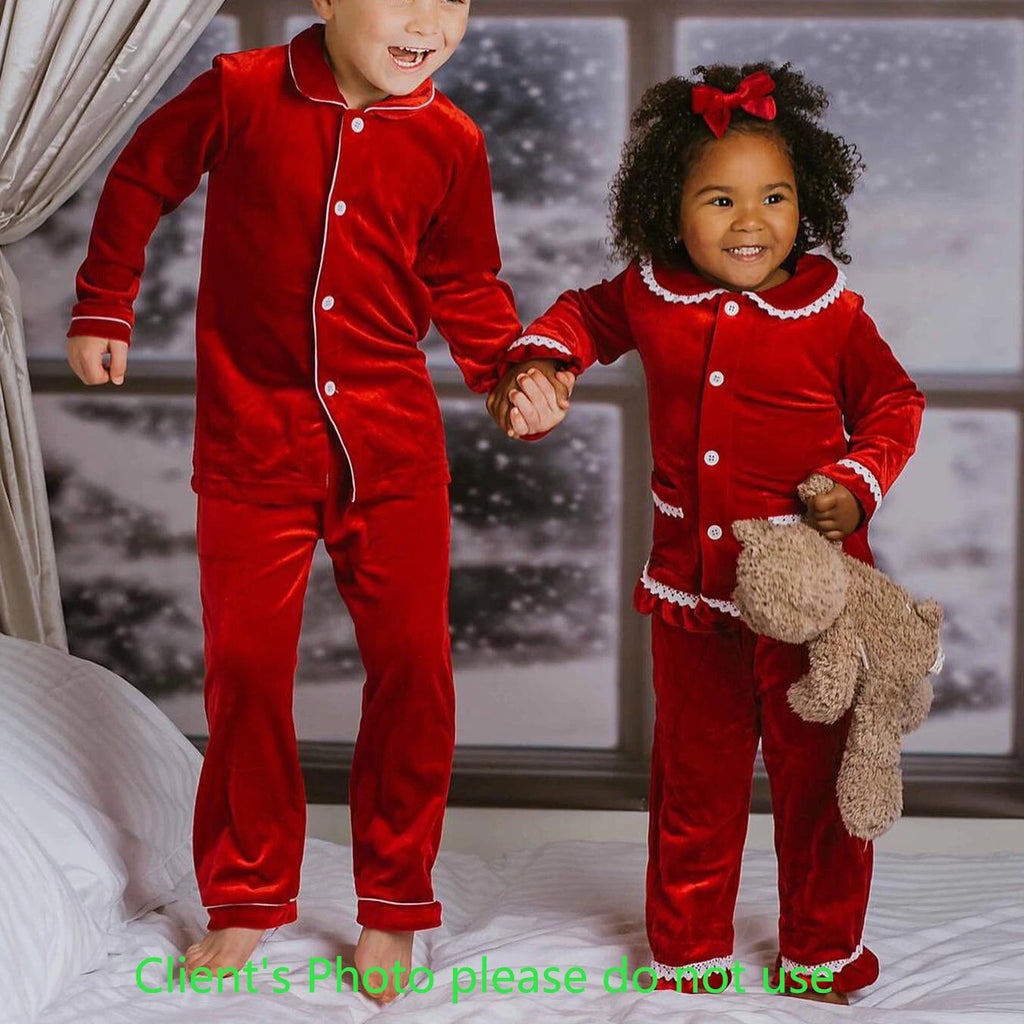 2025 winter family christmas matching outfits loungewear kids girls boys red velvet pyjamas fille cream white pjs set sleepwear