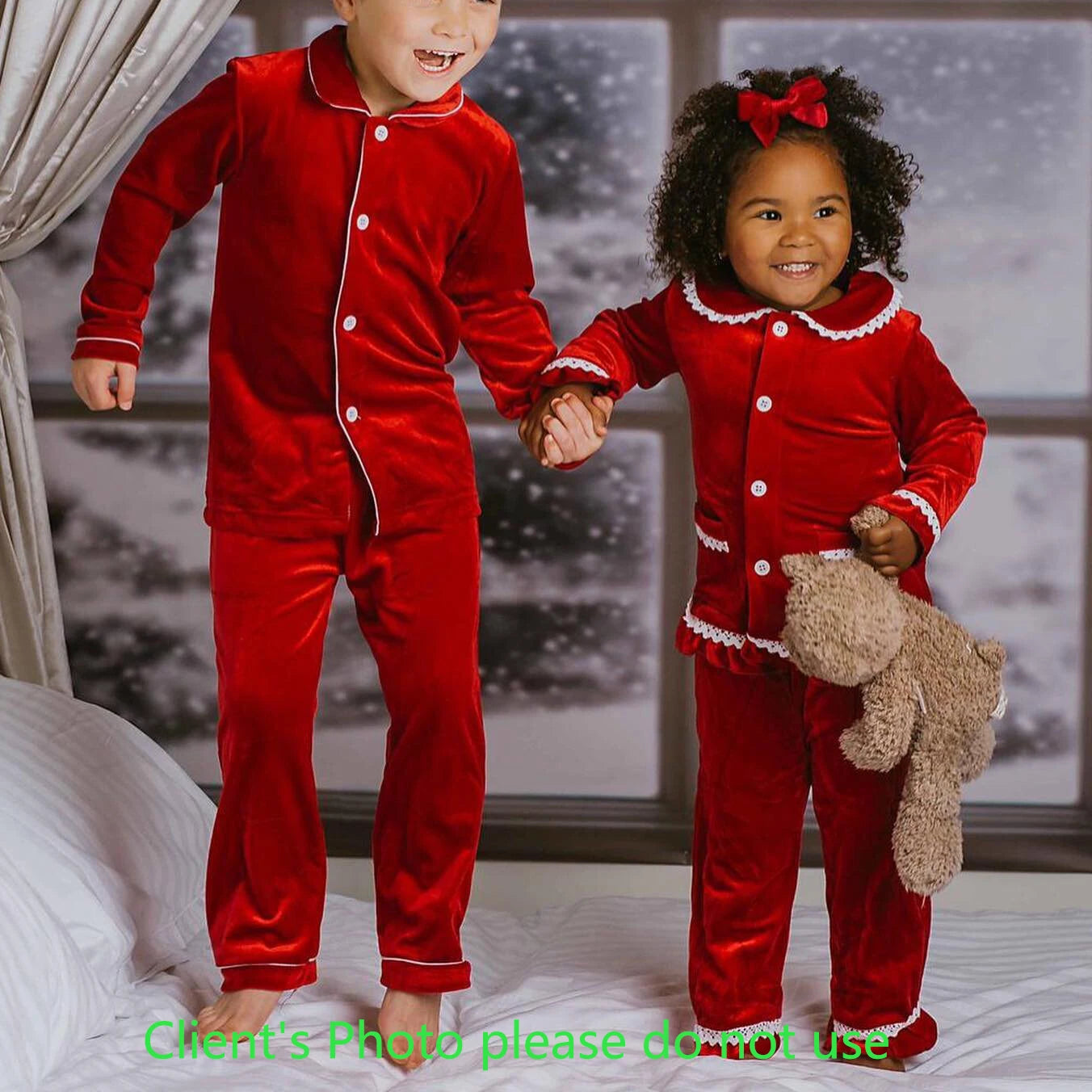 2025 winter family christmas matching outfits loungewear kids girls boys red velvet pyjamas fille cream white pjs set sleepwear
