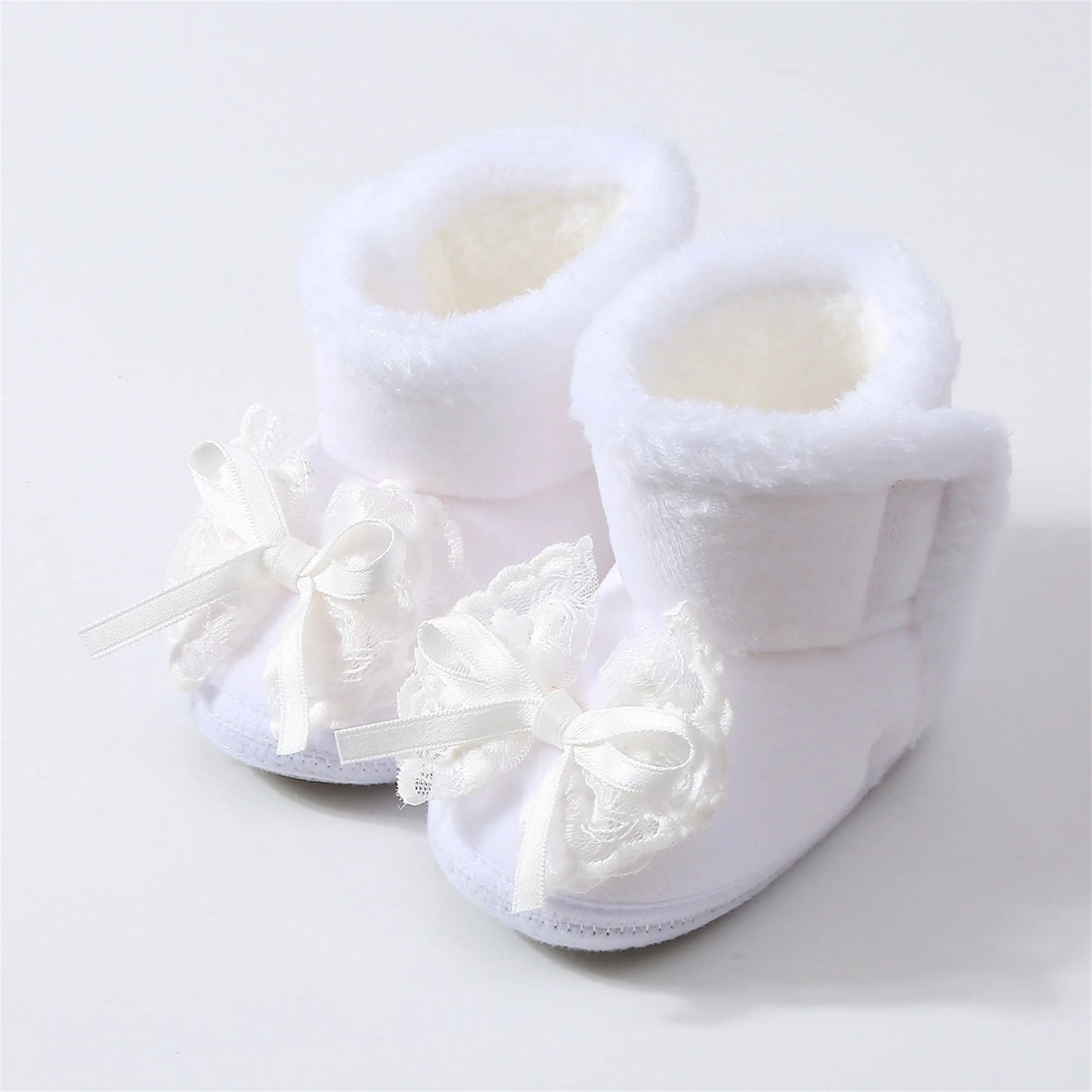Cute Baby Girls Winter Boots Warm Faux Fur Lined Soft Sole Bowknot Non-slip First Walker Shoes for Toddler Girls