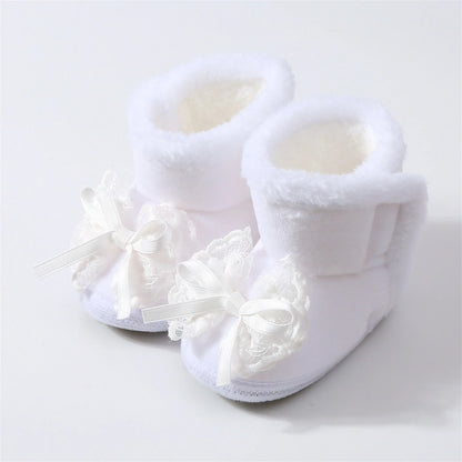 Cute Baby Girls Winter Boots Warm Faux Fur Lined Soft Sole Bowknot Non-slip First Walker Shoes for Toddler Girls