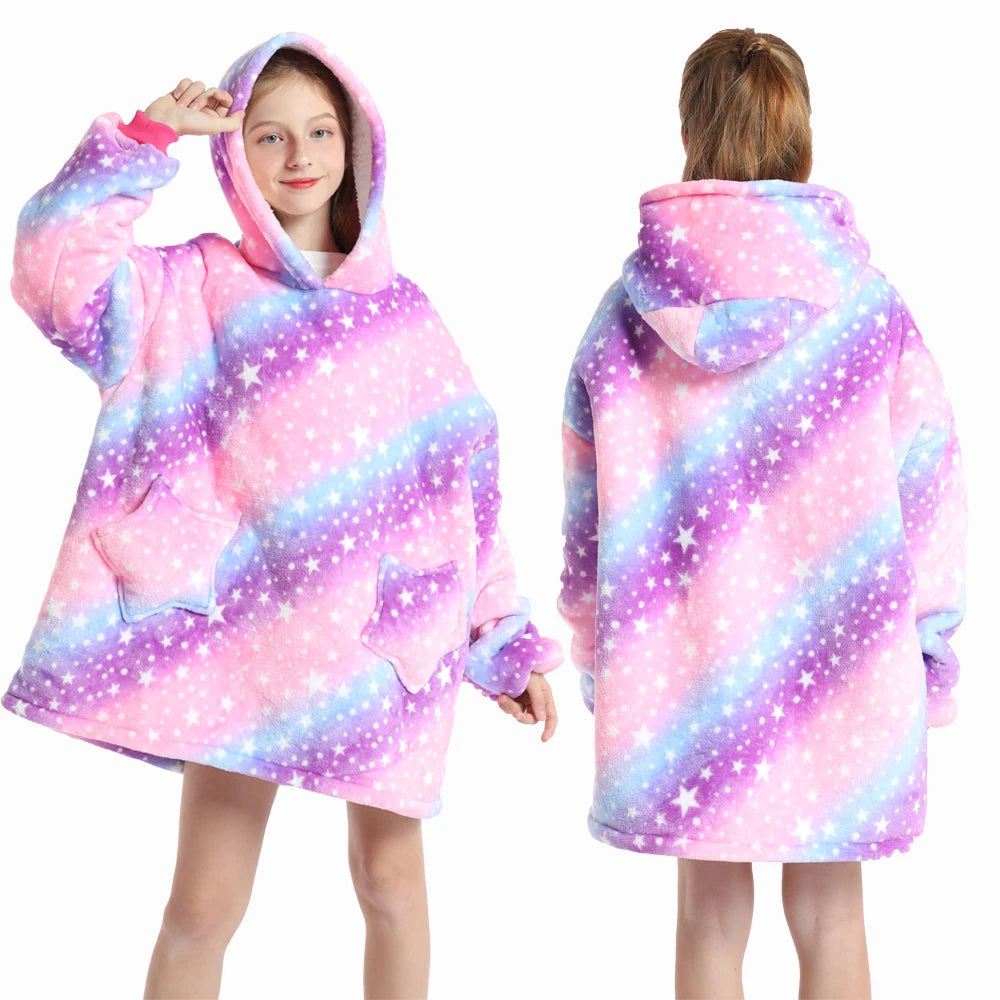 New Winter Oversized Hoodies for Girls Children Warm Soft Animal Cartoon Sweatshirts Girls Outwear Penguin Avocado Panda Hoodie