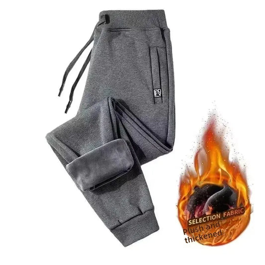 Men's Autumn/Winter Fleece-Lined and Thickened Sweatpants Versatile Casual Straight-Leg Pants Loose-Fitzip-Upocket Solid Color W