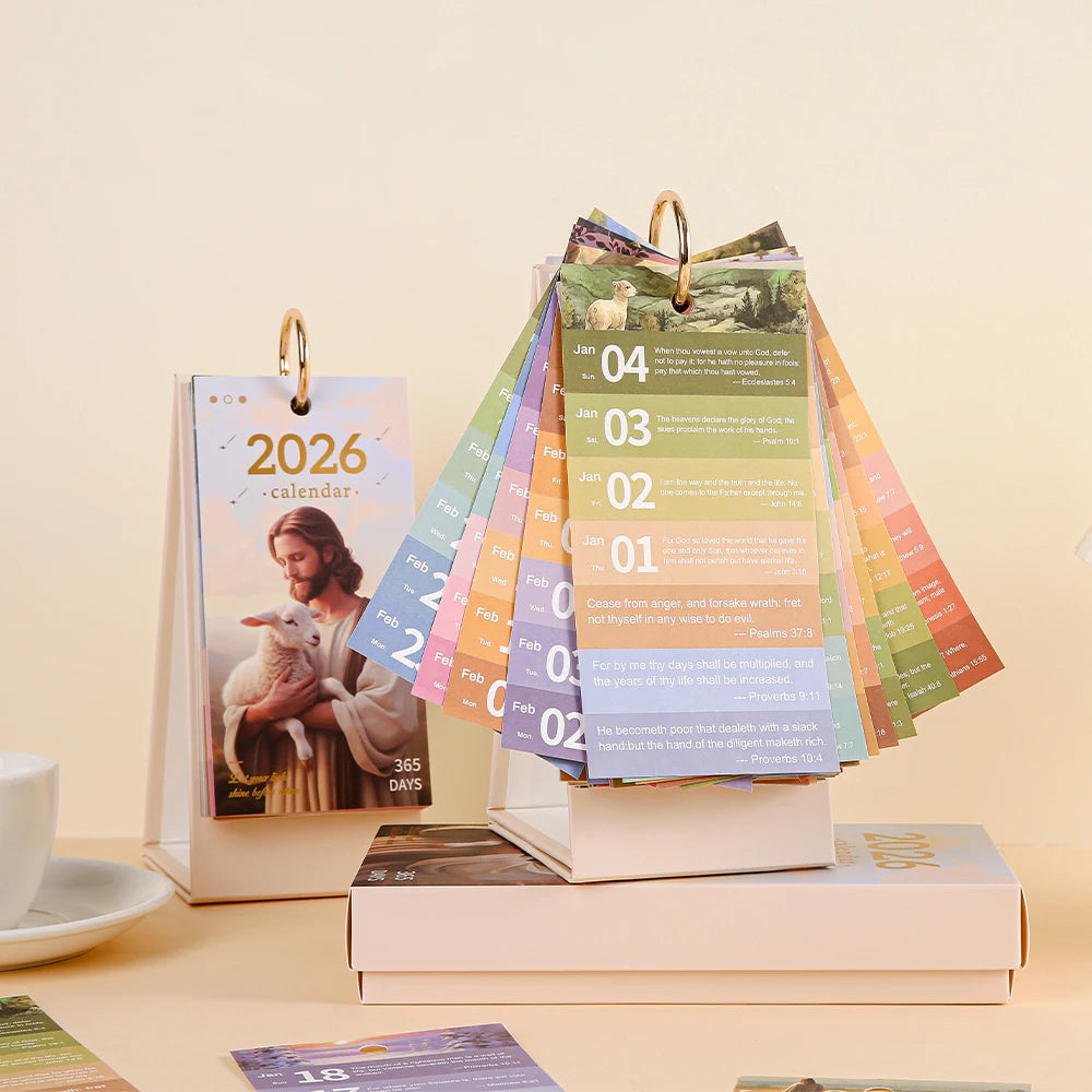 2026 Bible Flip Desk Calendar Retro 365 Days Of Uplifting Quotes Bible Quotes Daily Plan one-way Page Turn Calendar For Office
