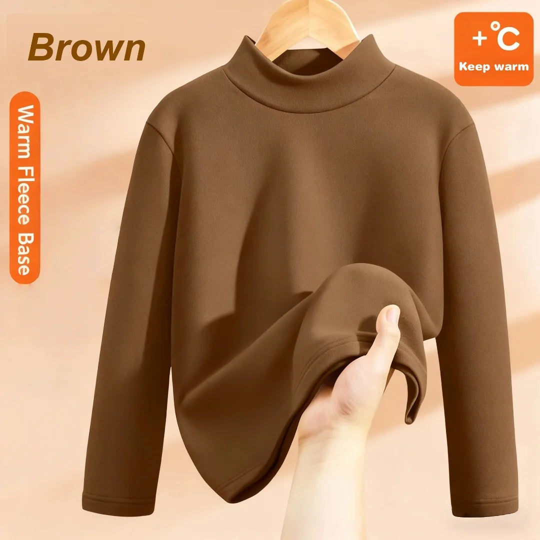 Kids High-necked Pullover Hoodies Autumn Winter Warm-keeping T-shirt Soft Comfortable Base T-shirt Boys Girls Windproof Hoodies