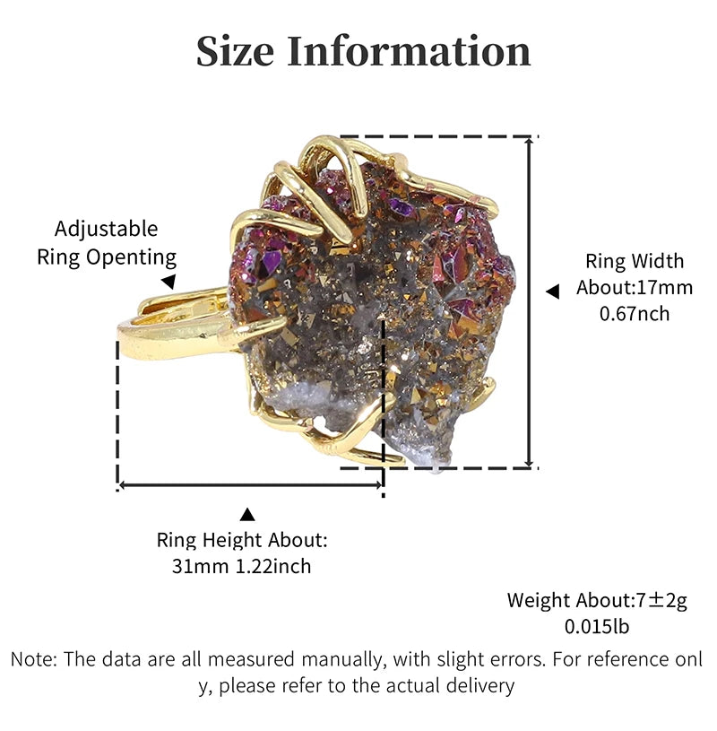 2025 Adjustable Natural Crystal Raw Cluster Ring Colorful Healing Crystal Jewelry Unisex Crystal Wristband Mindfulness Accessory