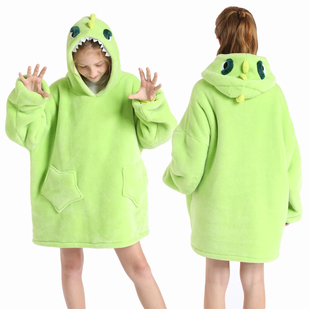 New Winter Oversized Hoodies for Girls Children Warm Soft Animal Cartoon Sweatshirts Girls Outwear Penguin Avocado Panda Hoodie