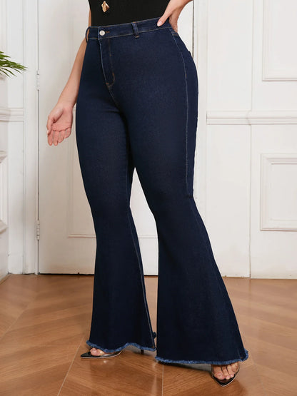 Curvy Fit High Waisted Flared Jeans for Women Plus Size Stretch Denim Pants Elegant Retro Wide Leg Casual Streetwear