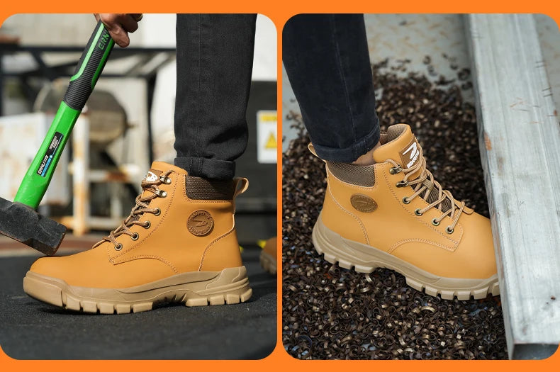 High-top PU anti-smash anti-puncture breathable safety shoes