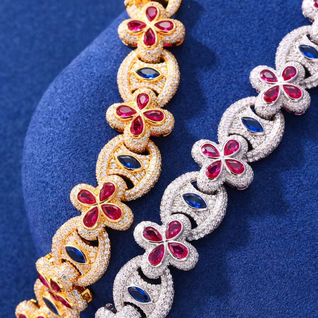 New 925 Sterling Sterling Lucky Clover Bracelet Iced Out Bling Moissanite Evil Eye Link Chain Luxury Hip Hop Party Jewelry Gifts