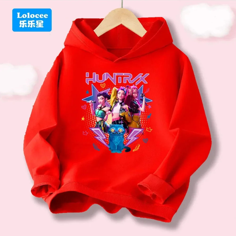 Korean Wave Demon Hunter Loose Comfortable Warm Children's Hoodie Fashion Daily Street  Cute Playful Anime Hooded Clothing Top