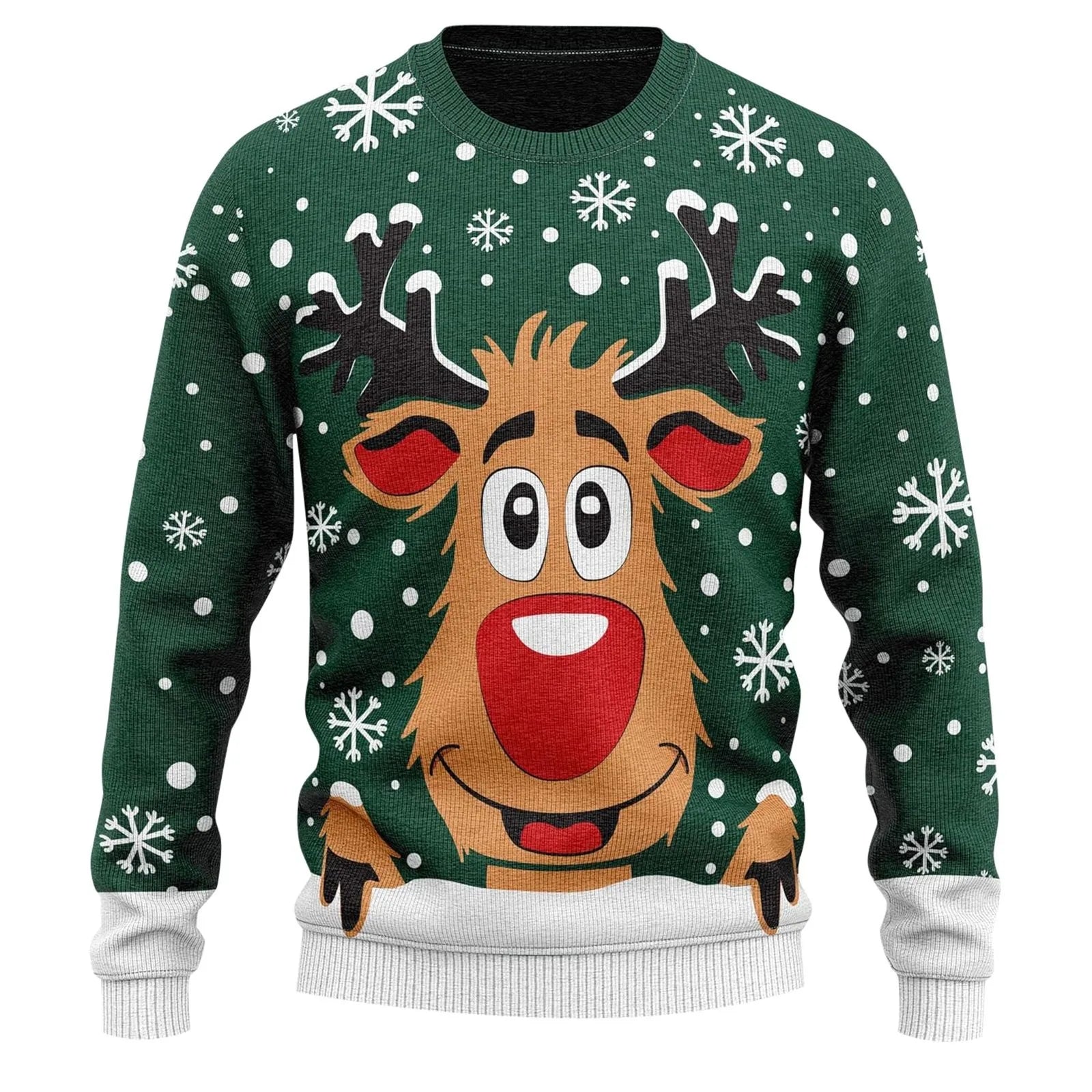 Ugly Christmas Sweater Men's Knitted Pullover Sweater Reindeer Print Round Neck Long Sleeve Pullover Top Fashion Christmas Gift