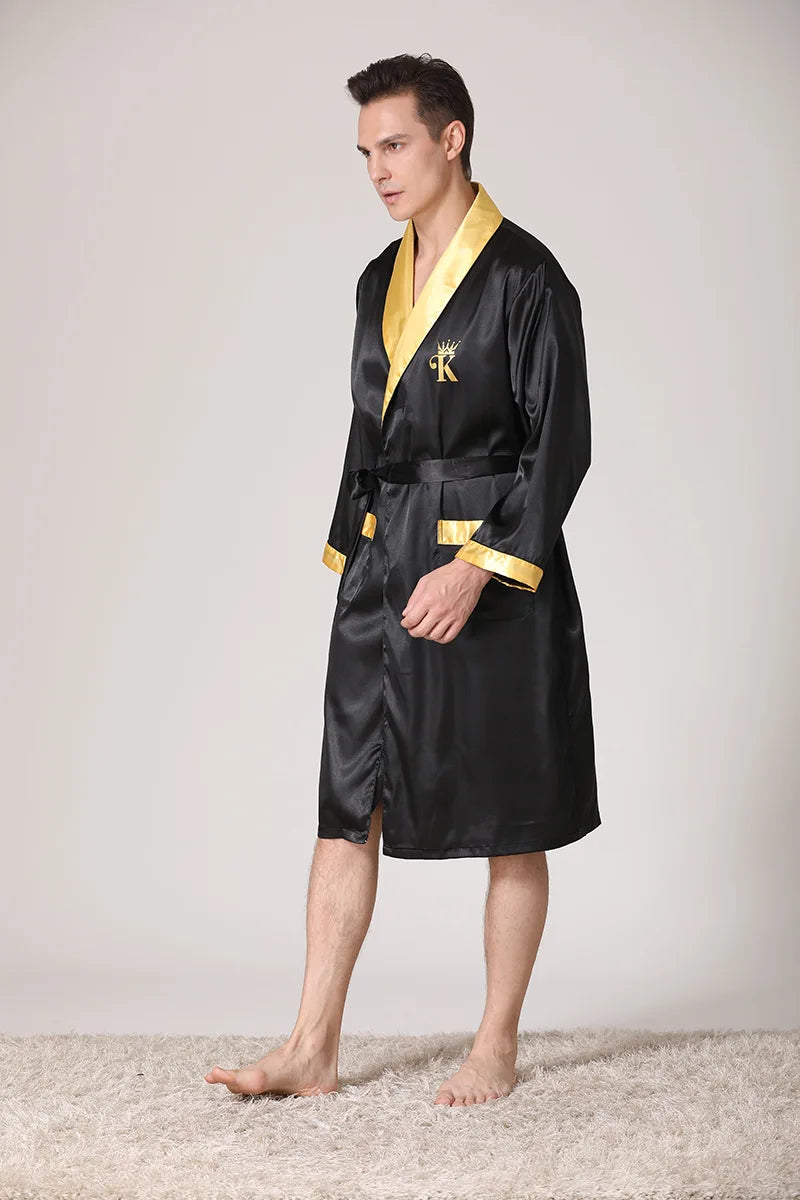 Men Kimono Satin Home Bathrobe Gown Satin Sleepwear Loose Loungewear Lapel Peignoir Homme Loose Nightwear Male Dressing Gown