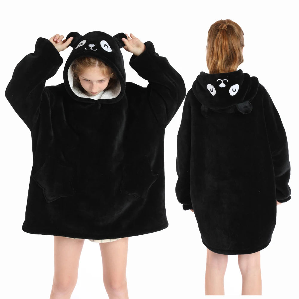 New Winter Oversized Hoodies for Girls Children Warm Soft Animal Cartoon Sweatshirts Girls Outwear Penguin Avocado Panda Hoodie