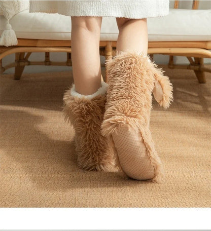 Women's Men Winter Kawaii Big Eyes Slipper Socks with Puppy Ears Cartoon Non-slip Floor Socks Warm Thickened Coral Stockings  ﻿