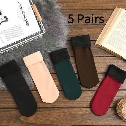 5 Pairs Of Women's Winter Thickened Warm Socks Set With Thickened Velvet Solid Wool Socks To Keep Out Cold And Snow Socks