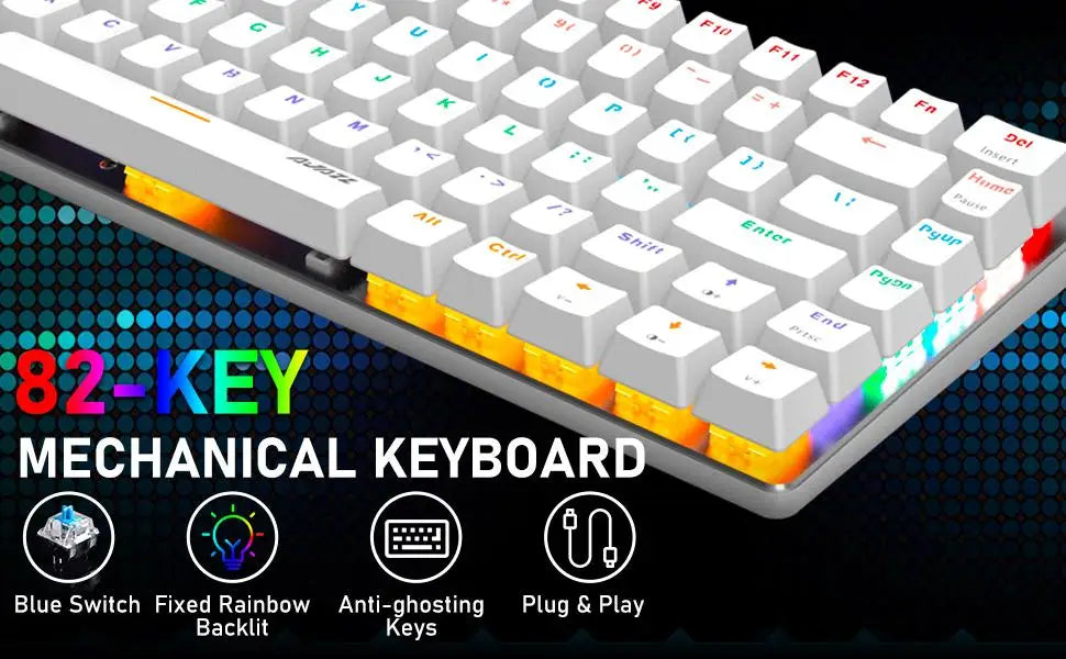 80% Mechanical Gaming Keyboard and Mouse Mousepad &Rainbow Backlit 12000 DPI Lightweight Gaming Mouse with Honeycomb Shell Set