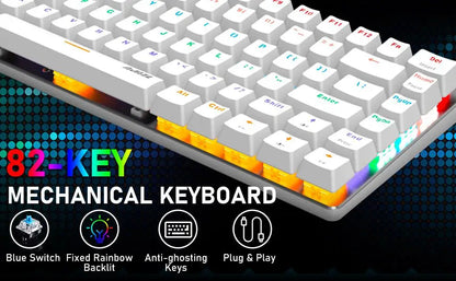 80% Mechanical Gaming Keyboard and Mouse Mousepad &Rainbow Backlit 12000 DPI Lightweight Gaming Mouse with Honeycomb Shell Set